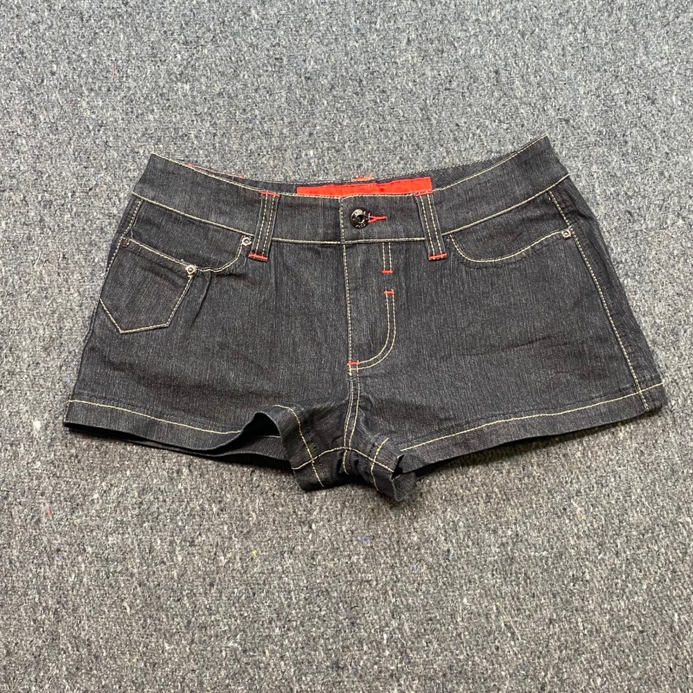 Ecko Red Denim Shorts Sz 11 Womens Blue Y2K Streetwear Contrast Stitch‎ Mini